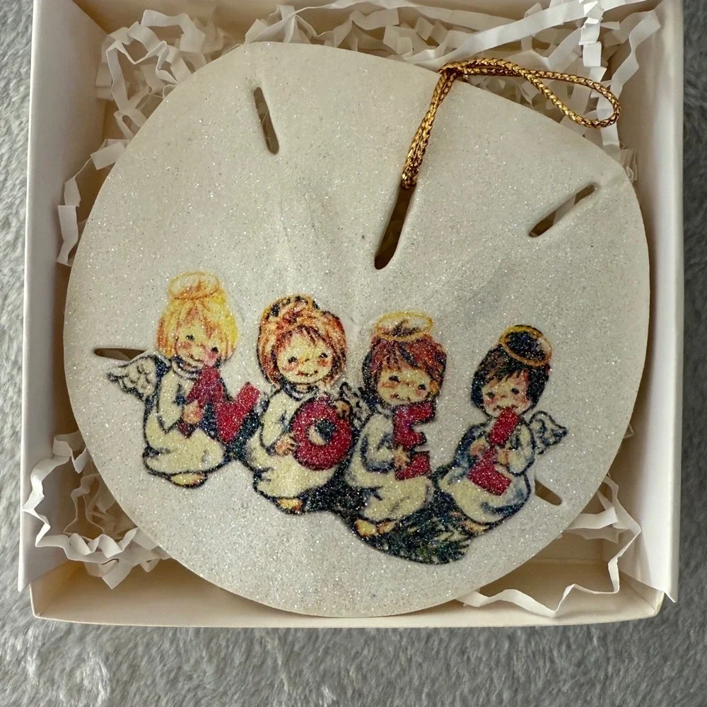 NOEL Angels Glitter‎ Sand Dollar Ornament – Handmade Coastal Christmas Decor